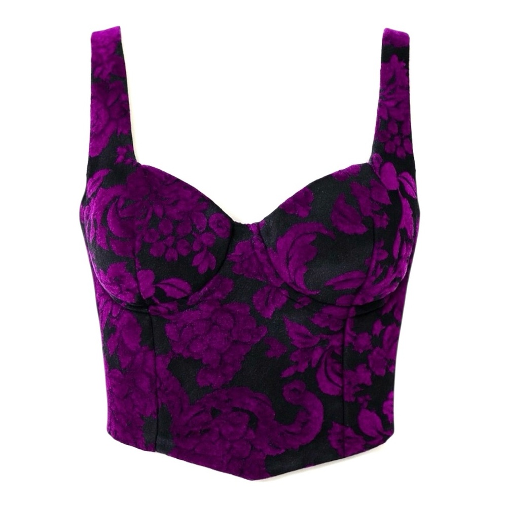 Windsor • Purple Velvet Floral Bustier Crop Top • Size S